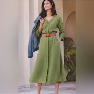 NWT SOFT SURROUNDINGS Drina Gauze Button Front Midi Dress Fern‎ Green Sz Medium